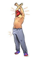 1boy 2d armpits big_penis bulge dad_bod digital_drawing_(artwork) digital_media_(artwork) erection erection_under_bottomwear erection_under_clothes erection_under_clothing half-dressed hole_in_sock male male_only marvel nipples no_underwear penis peter_b_parker smooth_skin solo solo_focus solo_male spider-man spider-man_(series) tulmap