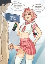 2boys 2d abs absurdres astolfo_(fate) astolfo_monster_cosplay_(meme) better_than_girls big_penis can casual clothing cock crop_top crossdressing cute_fang dick english_text erection exposed_penis fate/grand_order fate_(series) femboy femboydom gay girly hair_intakes highres holding holding_can huge_cock human hung_trap imminent_sex josou_seme light-skinned_femboy light-skinned_male light_skin long_hair male male_focus meme midriff monster_energy multiple_boys multiple_penises navel neckerchief no_panties nsfw oerba_yun_fang open_mouth otoko_no_ko pale_skin penis penis_size_comparison penis_size_difference penises_touching pink_hair pink_skirt pleated_skirt ponytail precum precum_drip purple_eyes red_eyes school_uniform serafuku shirt short_sleeves sign skin_fang skindentation skirt small_penis_humiliation smug speech_bubble standing sulcate sweat testicles text thighhighs toned_male tongue trap trap_is_bigger uncensored white_legwear yaoi