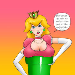 1girls big_breasts captainbuttocks_(artist) cleavage english_text mario_(series) nintendo princess_peach speech_bubble stuck super_mario_bros. text