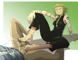 1boy 1girls anger_vein angry armpits bare_shoulders black_bodysuit blonde_hair bodysuit bracelet bracelets braid braided_hair cum ejaculation feet female foot_fetish footjob frown male medusa_gorgon meteorreb0rn sitting soul_eater spread_legs tattoo toenail_polish toes yellow_eyes