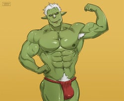 bara biceps bodybuilder bulge cerberus_arts daddy dilf flexing fundoshi goblin goblin_king goblin_male green_skin hairy_armpits happy_trail hobgoblin male male_only muscles muscular muscular_male nipples pecs rigurd shiny_skin smirk solo tensei_shitara_slime_datta_ken that_time_i_got_reincarnated_as_a_slime thong uncle white_hair