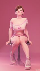 1girls 3d 9:16 artist_name blender brown_hair brunette crop_top d.va female female_only light-skinned_female light_skin looking_at_viewer overwatch pale-skinned_female pale_skin short_skirt sitting sitting_on_chair skirt sneakers solo thick_thighs watermark wide_hips yeero