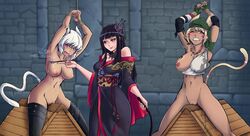 2girls areolae big_breasts breasts female female_only final_fantasy final_fantasy_xiv hyur m'rin_vhani midlander miqo'te multiple_girls nipples wooden_horse y'shtola yotsuyu_(final_fantasy_xiv) yuri