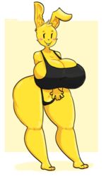 anthro black_bra buckteeth bunny bunny_ears ear furry large_ass large_breasts poster_bun_bun softzee yellow_fur