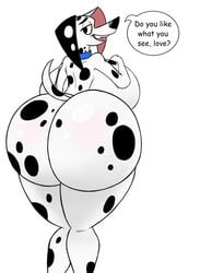 101_dalmatian_street 101_dalmatians absurd_res anthro ass big_ass big_breasts big_butt bubble_butt canid canine canis collar collar_only curvaceous curvy_figure dalmatian disney domestic_dog female hi_res huge_butt huge_thighs kanahu luxioboi22 mammal mature_anthro mature_female nude simple_background smile solo spots spotted_body thick_thighs voluptuous white_background wide_hips