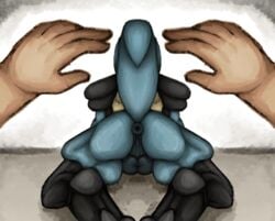 anthro anus ass balls canid canine first_person_view genitals hi_res humanoid_hands lucario male male_only mammal nintendo pokemon pokemon_(species) presenting raised_tail rear_view solo solo_focus syndhart video_games