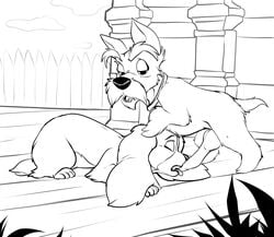 canid canine canis disney domestic_dog duo female feral hi_res jock lady_(disambiguation) lady_and_the_tramp male male/female mammal monochrome penis wugi