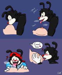 animaniacs areola blush breast_lick breasts colored duo erect_nipples fan_character female furry gatanoche gatanoche_(artist) heart highres human humanoid licking male mammal nipple_fetish nipple_pinch nipple_play nipple_suck nipples pinch praise straight sucking tongue tongue_out toony wakko_warner warner_brothers