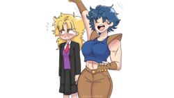 1girls 2girls blonde_hair blue_hair breasts emptytrashcan.33 female human jojo's_bizarre_adventure jonathan_joestar light-skinned_female light_skin male phantom_blood robert_edward_o_speedwagon rule_63 short_hair shounen_jump