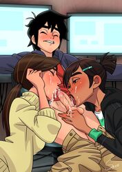 1boy 2girls 2girls1boy balls big_hero_6 big_hero_6:_the_series black_hair blush bottomless brown_hair clenched_teeth closed_eyes clothed_sex clothing collaborative_fellatio cum_drinking cum_in_mouth cum_on_face cum_on_hand dark-skinned_female disney disney_channel double_fellatio fellatio female ffm_threesome hand_on_balls happy_sex hiro_hamada indian indian_female interracial karmi latina male marvel megan_cruz multiple_girls orgasm_face pants_down penis saro sex sitting sweater teamwork testicles threesome uncensored