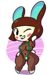 animal_crossing anthro argylesockx bikini blush carmen_(animal_crossing) clothing female lagomorph leporid mammal nintendo rabbit sling_bikini solo swimwear video_games