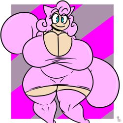 1girls anthrofied big_breasts big_thighs braless breasts chubby chubby_anthro chubby_female female female_only huge_thighs jigglypuff kingretrokirby long_stockings nintendo nipple_bulge pink_hair pink_shirt pink_stockings pointy_ears pokemon pokemon_(species) smiling solo solo_female stockings teal_eyes