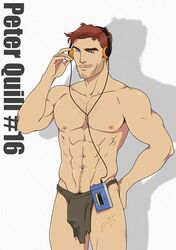 1boy abs biceps blue_eyes bulge ed_draws guardians_of_the_galaxy loincloth male male_only marvel muscular nude pecs peter_quill red_hair solo starlord stubble thick_thighs