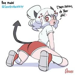 1girls animated clothed clothing cute demon demon_girl demon_horns demon_tail diives english_text female female_only gym_clothes gym_uniform heart heart-shaped_pupils helltaker horn kneeling looking_at_viewer looking_back modeus_(helltaker) mp4 no_sound ponytail shorter_than_10_seconds shorter_than_30_seconds shorts simple_background solo solo_female tagme tail text twerking video