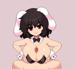 1boy 1girls 2d 2d_animation 60fps animated black_bow black_hair bottomless_male bow bowtie breast_grab breasts bunny_ears bunny_girl bunnysuit cleavage collar covered_nipples cum cum_between_breasts cum_on_body cum_on_breasts cum_on_face cum_on_hair cum_volcano cumshot dominant_female excessive_cum eye_contact facial female femdom happy high_resolution highres huge_breasts interpolated large_breasts leotard light-skinned_female light_skin looking_at_viewer male mp4 ok_sign outercourse paizuri pale-skinned_female pale_skin penis pixel_animation pixel_art rabbit_ears red_eyes shocked shorter_than_30_seconds simple_background small_but_busty smile solid_color_background sound sound_edit ssawnds takorin tewi_inaba tip_peeking touhou trembling uncensored upscaled video webm white_ears white_skin wide_eyed wink