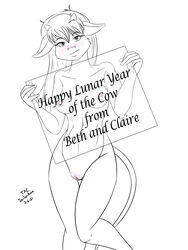 2021 3:4 anthro beth_(sailoranna) bovid bovine breasts english_text female furry genitals highres horn looking_at_viewer mammal navel nipples nude pussy sailoranna solo text