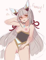 1girls animal_ears blush breasts breasts_out cat_ears cute_fang drawn female leotard leotard_aside long_hair nia nia_(blade) nia_(xenoblade) nintendo one-piece_swimsuit puffphox pussy solo swimsuit swimsuit_aside uncensored xenoblade_(series) xenoblade_chronicles_2