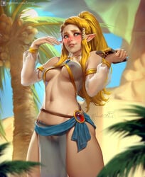 1girls belly belly_dancer belly_dancer_outfit blonde_hair bocas_top breath_of_the_wild gerudo_outfit gerudo_outfit_zelda harem_outfit lerapi loincloth medium_breasts nintendo ponytail princess_zelda pussy_visible_through_clothes royalty the_legend_of_zelda zelda_(breath_of_the_wild)