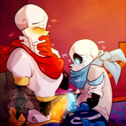 blue_blush clothed frottage gay incest lizheru lizherubones male male_only orange_blush papyrus scarf skeleton tagme underswap underswap_sans undertale