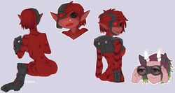 1girls alien ass back electronic_arts female grox_(spore) humanized kalte long_ears looking_at_viewer mechanical mechanical_arm metallic_body nude open_mouth red_hair red_skin screaming sitting smile spore spore_(game) tagme video_games