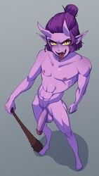 abs dorian_the_oni fangs horns male male_only muscular_male oni purple_hair purple_skin solo_male torionion yellow_eyes