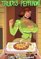 1boy 1girls big_breasts bob_cut breasts brown_hair brown_skin busty cartoon_milf clothed_female color colored comic comic_cover curvy dark-skinned_female dark_skin disney disney_channel english english_text female green_eyes hourglass_figure legs lips lipstick loonyjams lower_body male male/female mature mature_female milf mother pizza pizza_box pizza_delivery short_hair solo_female text the_proud_family thick thick_legs thick_thighs thighs toned toned_female toon_disney trudy_proud upper_body voluptuous watermark