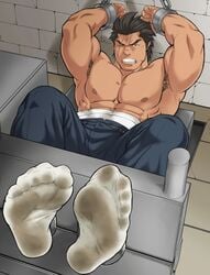 1boy abs beefy biceps big_brother black_hair bodybuilder bondage bound_wrists capcom clothing daddy daigo_kazama dilf eye_scar feet foot_fetish foot_worship hairy_armpits kurotetsu kurotetsu1379 male male_nipples male_only manly muscles muscular muscular_male pecs rival_schools shiritsu_justice_gakuen smooth_skinned_male socks softcore solo topless uncle