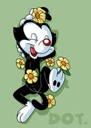 animaniacs black_fur brainsister color dot_warner female female_only feral flower fur lying nude on_back red_nose solo tagme vulva white_fur