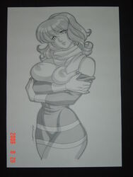 breasts breasts_out daikon_(artist) daphne_blake female female_only hanna-barbera human monochrome nipples scooby-doo solo tagme