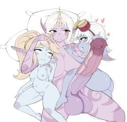 1futa 2girls barefoot breasts canon_futa feet futa_on_female futanari goat h3nwe horsecock horsecock_futa horsecock_futanari league_of_legends monster_girl poppy pussy shortstack soraka tristana yordle