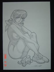 breasts daikon_(artist) daphne_blake female female_only hanna-barbera human monochrome naked_footwear naked_shoes naked_stockings naked_thighhighs nipples nude scooby-doo shoes solo stockings tagme thighhighs