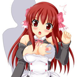 amane amane_(dream_c_club) blush breast_grab breasts dream_c_club dream_club large_breasts nipples waitress