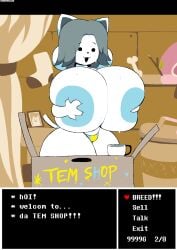 1female 1girls 2026 2d_(artwork) anthro areola areolae artist_name artist_signature big_areolae big_breasts big_nipples big_tits furry_female grabbing_breasts grabbing_own_breasts huge_breasts large_breasts smiling_at_viewer temmie temmie_(undertale) undertale undertale_(series) woodsglue