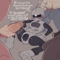 cuntboy cuntboy/male dialogue fetaccine gangbang imminent_sex minions_(film) multiple_males nervous onomatopoeia robot robot_pussy silicone surrounded_by_penises tagme_(character) wet_pussy