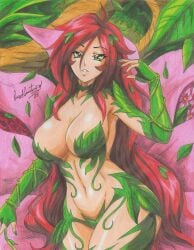 1girls 2024 batman_(series) dc_comics leaf_clothing pamela_isley pencil_(artwork) poison_ivy ravern_clouk red_hair solo solo_female tagme