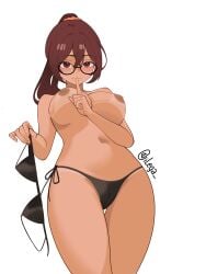 big_ass big_butt big_nipples big_thighs big_tits big_titties bikini brown_hair brown_skin clothing commission curvaceous curvaceous_female curvaceous_figure curvy curvy_figure curvy_hips female female_focus female_only glasses ilega mocchi_(darkcuby001) nipples original original_character ponytail short_hair silence_gesture tan_body tan_skin tanline topless topless_female
