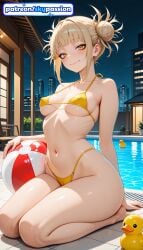 1girls 2026 ai_assisted ai_generated anime ball beachball bikini blunt_bangs boku_no_hero_academia boobs breasts bust double_bun hi_res high_quality high_resolution highres himiko_toga my_hero_academia navel night patreon patreon_username pool skypassion smile stable_diffusion swimsuit tits toga_himiko watermark yellow_bikini yellow_eyes