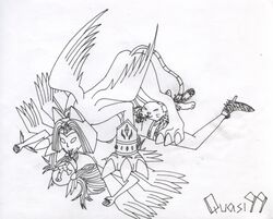 angewomon digimon digimon_(species) digimon_adventure_02 egyptian_mythology gatomon nefertimon quasi99 sphinx