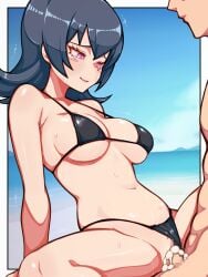 bikini bikini_bottom_aside black_bikini blue_hair censored cleavage cowgirl_position cum cum_in_pussy ejaculation girl_on_top heart-shaped_pupils large_breasts medium_hair mimizunooka mosaic_censoring navel orgasm penis pokemon purple_eyes pussy sabrina_(pokemon) smile spread_legs swimsuit swimsuit_aside thighs vaginal wide_hips