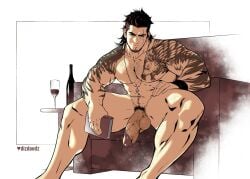 1boy 2d 2d_(artwork) abs big_cock big_penis book calves dizdoodz facial_hair final_fantasy final_fantasy_xv flaccid flaccid_penis fully_nude fully_nude_male gladiolus_amicitia holding_object large_penis looking_at_viewer male male_focus male_only muscles muscular muscular_arms muscular_legs muscular_male muscular_thighs naked naked_male necklace necklace_only nipples nude nude_male pecs penis sitting solo solo_focus solo_male tattoo tattooed_arm tattoos testicles thick_calves thick_legs thick_penis thick_thighs toned veiny_penis wine wine_glass yaoi