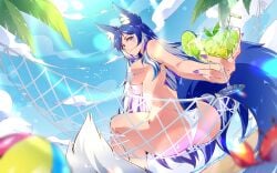 barely_contained_breasts big_breasts bikini blue_hair german_vtuber indie_virtual_youtuber lewdtuber long_hair virtual_youtuber vtuber wolf_ears wolf_girl wolf_tail