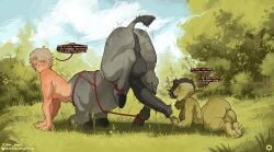 anus barefoot big_balls big_penis centaur christophe_augustus_valerian_(mr_fuga) completely_nude druza_(mr_fuga) goblin goblin_female male_anus mr_fuga mrfuga sweat sweaty tied_up