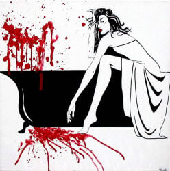 bath blood blood_splatter cloak clytemnestra greek_mythology looking_back not_porn orestia red_lipstick seductive seductive_gaze seductive_look seductive_pose suggestive the_epic_cycle touching_hair