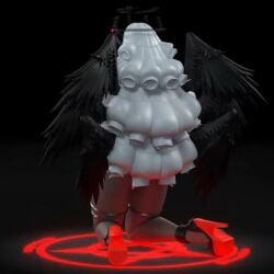 3d 3d_animation 3d_model angel big_eyelashes breast_curtains closed_eyes dark-skinned_female dark_skin eyelashes freckles freckles_on_breasts freckles_on_face freckles_on_thighs halo high_heels pasties sera_(hazbin_hotel) tagme video white_hair wings