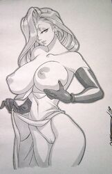 breasts daikon_(artist) disney elbow_gloves female female_only gloves human jessica_rabbit monochrome nipples pussy solo tagme who_framed_roger_rabbit