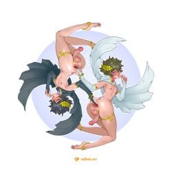 dark_pit gay gold_bangle gold_jewelry kid_icarus kid_icarus_uprising male_only naked pit_(kid_icarus) spreading_ass symmetry tailbox thumb_in_mouth yaoi