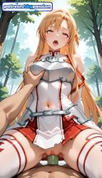 1boy 1girls 2026 ai_assisted ai_generated anime asuna_(sao) bare_tree boobs branch breasts bush bust cock cowgirl_pose cowgirl_position dick female_genitalia forest genitals girl_on_top hetero hi_res high_quality high_resolution highres long_hair looking_at_viewer love_making nature open_mouth outdoors patreon patreon_username penetration penis pussy sex sexual_intercourse skypassion stable_diffusion straddling sword_art_online thighhighs tits uncensored_pussy uncensored_vagina vaginal watermark white_legwear woman_on_top yuuki_asuna