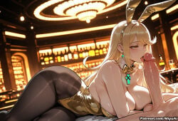 1boy 1girl ai_assisted ai_generated animal_ears bangs bare_shoulders black_legwear black_leotard blonde_hair blush breasts bunny_ears bunnysuit cleavage curvaceous curvy curvy_female curvy_figure detached_collar earrings erection fake_animal_ears fellatio female hetero indoors large_breasts leotard long_hair lying miyuai mythra_(xenoblade) oral pantyhose penis solo_focus strapless_leotard swept_bangs thick thick_ass thick_butt thick_hips thick_legs thick_thighs thighs tongue tongue_out voluptuous voluptuous_female wide_hips wide_thighs wrist_cuffs xenoblade_chronicles_(series) yellow_eyes