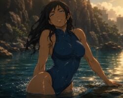 1girls 2020s 2d accurate_art_style ai ai_art ai_assisted ai_generated alternate_hair_color alternate_hairstyle avatar_legends belly_visible_through_clothing black_hair blue_clothing blue_eye blue_eyes blue_leotard blue_one-piece_swimsuit brown_hair cartoon_character chatgpt curvy dark-skinned_female dark_skin dark_skinned_female detailed_background deviantart_link ebony female_focus female_only female_protagonist female_solo hi_res high_resolution highleg highleg_leotard highres hourglass_figure human korra leotard long_hair looking_at_viewer navel navel_visible_through_clothes nickelodeon nipple_bulge nipples_visible_through_clothing one-piece_swimsuit one_piece_swimsuit pinup pose posing repost_but_with_more_tags_than_the_other_because_the_other_person_speedran_their_post seductive seductive_look seductive_smile sexy sexy_female sexy_pose sleeveless sleeveless_leotard solo solo_female the_legend_of_korra water water_drop western_cartoon wet wet_body wet_hair young younger_female