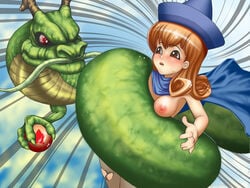 1girls alena_(dq4) breasts brown_eyes brown_hair dracophilia dragon dragon_quest dragon_quest_iv female interspecies legs_together long_hair monster pintsize_(tks) restrained small_breasts zoophilia